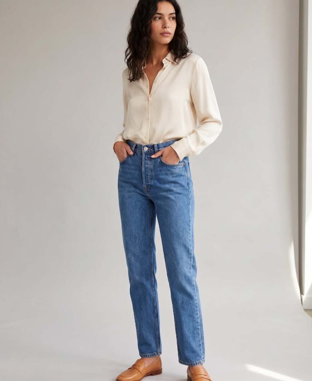 Rouje Paris Germain Straight Leg Jeans Size 28 Medium Wash Button Fly